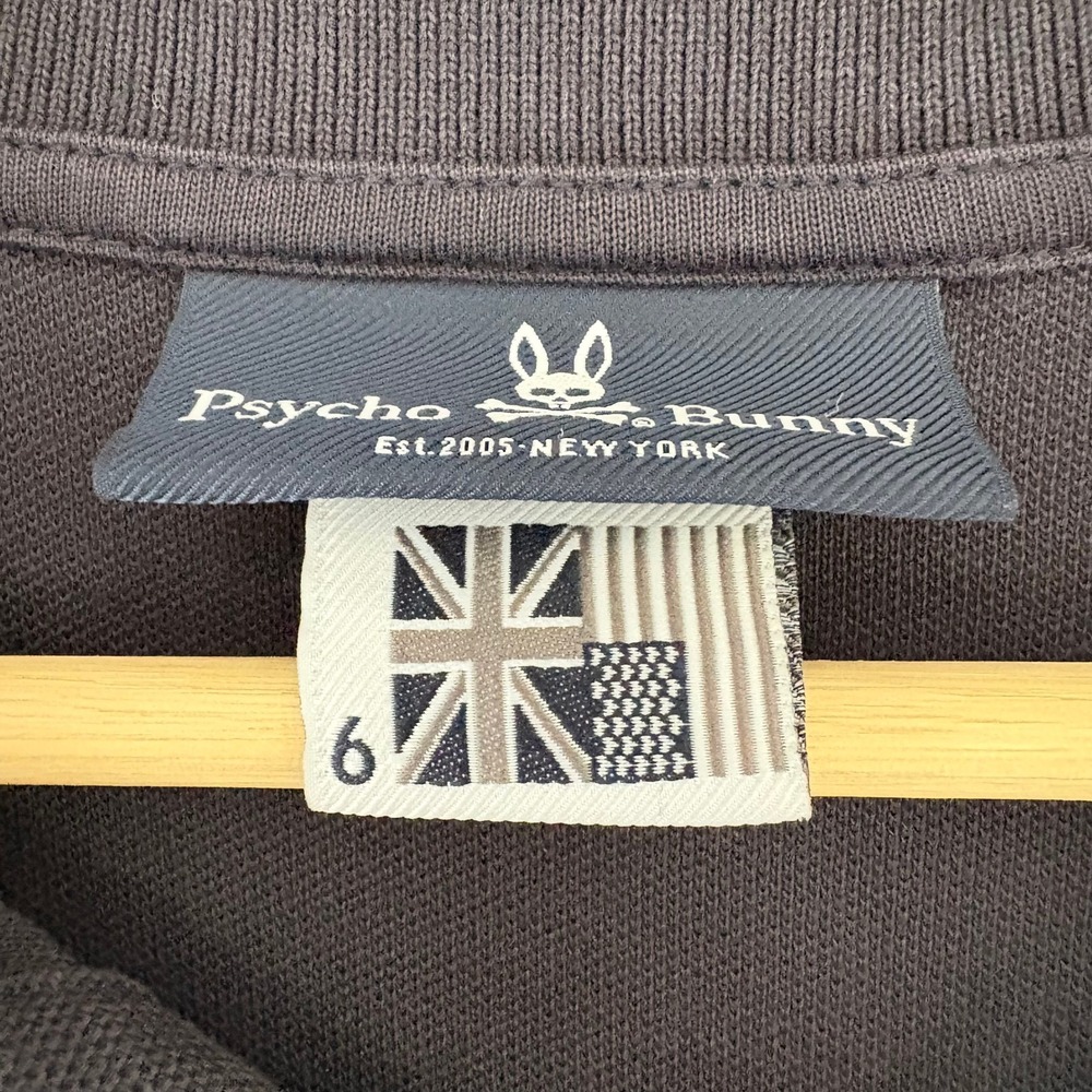 Psycho Bunny Mens Pima Cotton Polo Shirt Charcoal Blue Logo B6K001ARPC Size 6 L - Picture 6 of 8